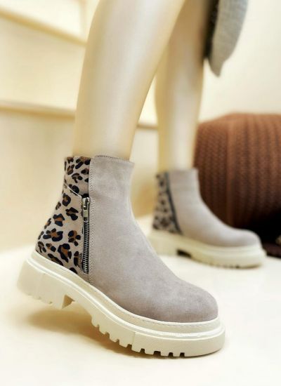 Leather ankle boots B343 - BEIGE