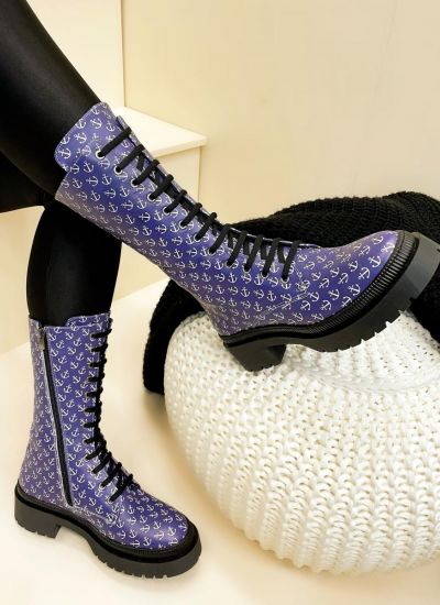 Leather boots KALANI ANCHOR - BLUE