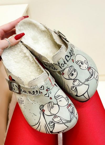 Patterned women clogs ALL YOU NEED IS LOVE - BEIGE