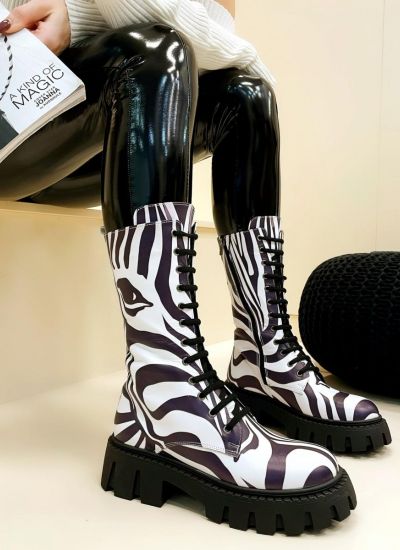 Leather boots JAMINI ZEBRA - WHITE