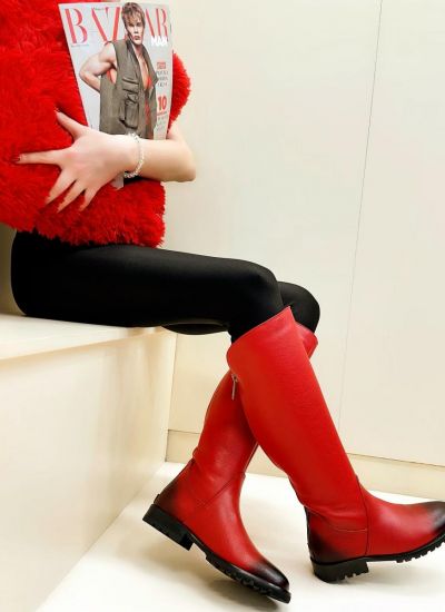 Leather boots HUSNA - RED