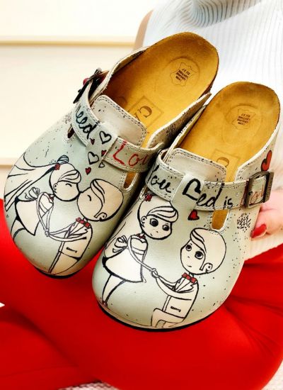 Patterned women clogs ALL YOU NEED IS LOVE - BEIGE