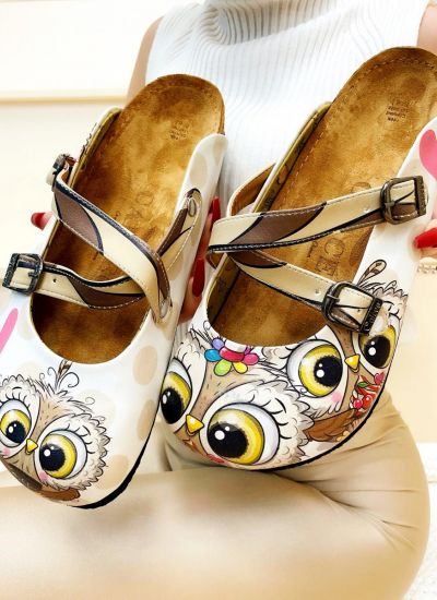 Patterned women clogs OWL - WHITE