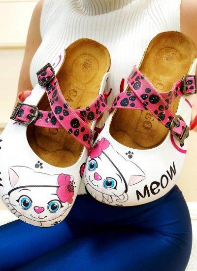 Patterned women clogs MEOW - WHITE