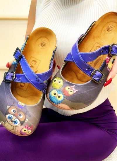 Patterned women clogs OWLS - BLUE