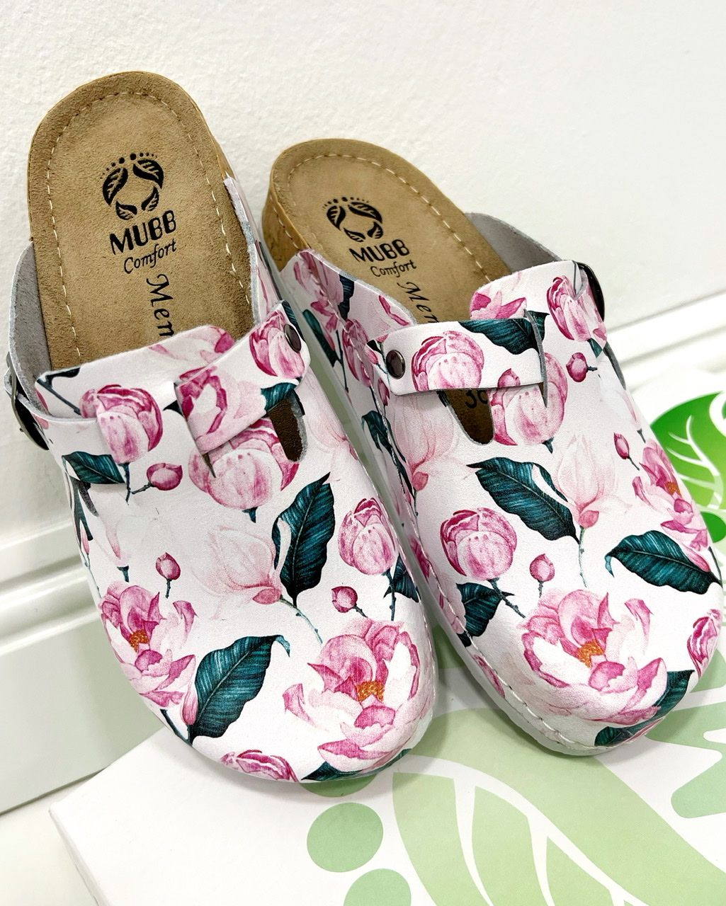 Leather clogs B900 - ROSES - MUBB - WHITE