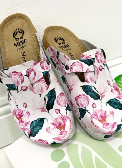 Leather clogs B900 - ROSES - MUBB - WHITE