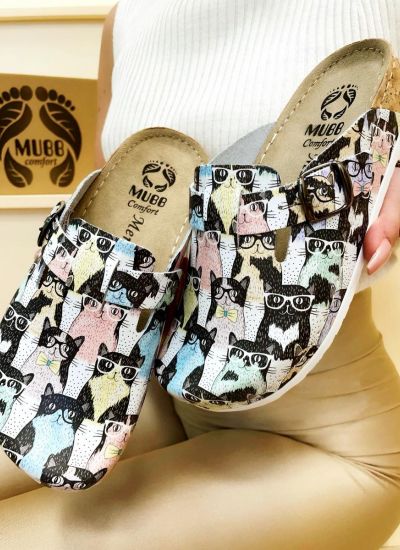 Patterned women clogs MUBB CATS - WHITE