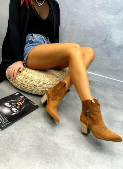 Leather summer boots ALAYNA - CAMEL