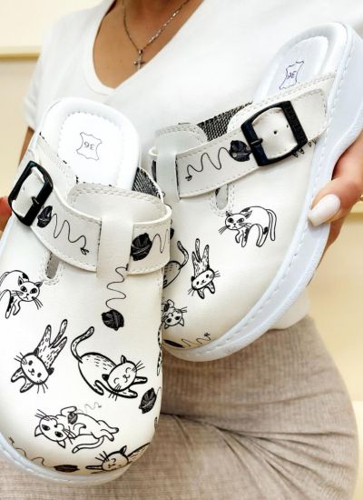 Patterned women clogs CAT - WHITE