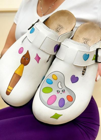 Patterned women clogs PAINTING - WHITE