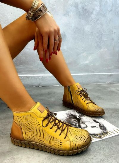 Leather summer boots AILEY - OCHRE