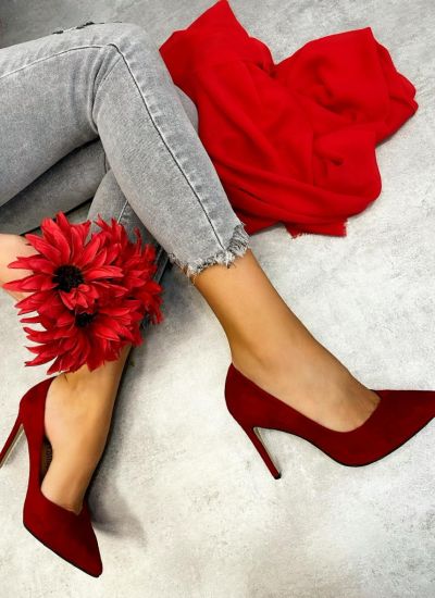 Leather high-heels DHITHA NUBUK - RED