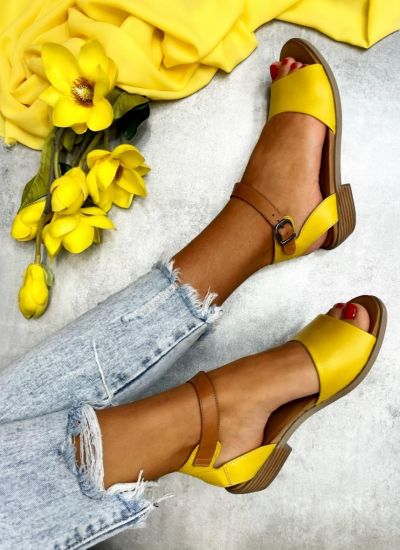 Leather sandals CERYS - YELLOW