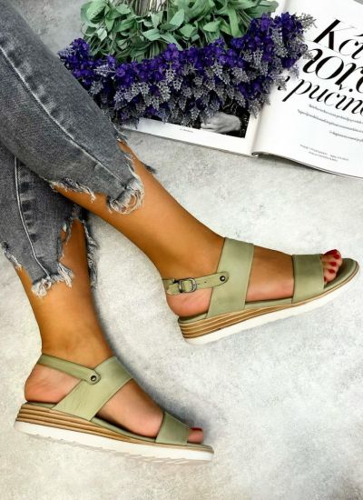 Leather sandals TEIGAN - GREEN