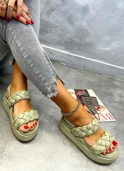 Leather sandals GRAE - GREEN