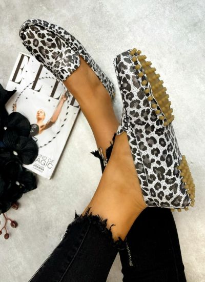 Leather moccasins JAHEEL LEOPARD - WHITE