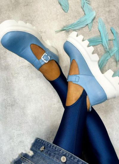 Flat leather shoes KETAKI - BLUE
