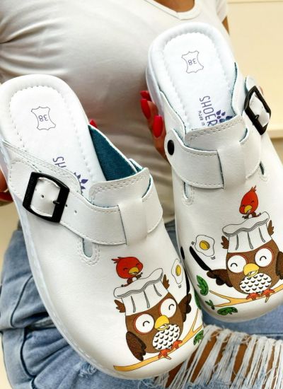 Patterned women clogs COOK OWL - WHITE