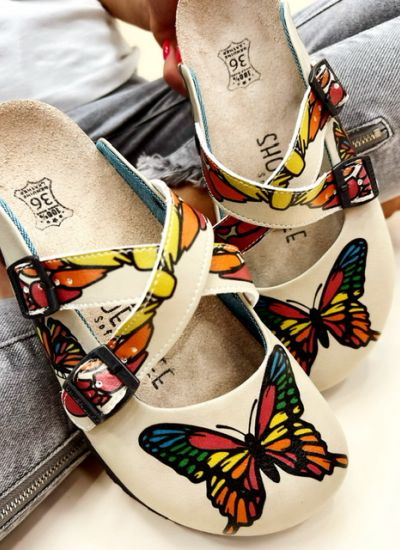 Damenklompen mit Muster BUTTERFLY - OHNE
