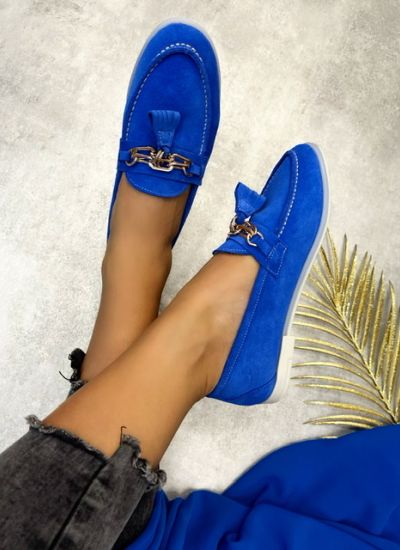 Leather moccasins ALEXA - BLUE