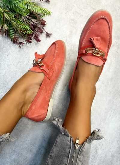 Leather moccasins ALEXA - CORAL