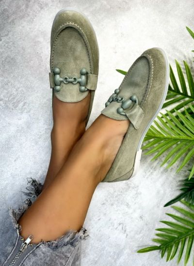 Leather moccasins ALEXANDRA - GREEN