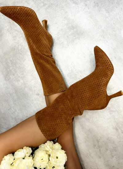 Leather summer boots DANIELLE - CAMEL