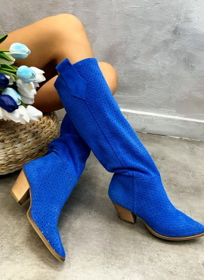Leather summer boots CLARISSA - BLUE