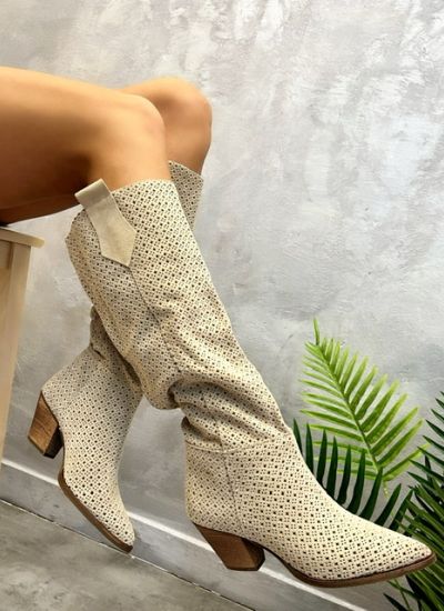 Leather summer boots CLARISSA - BEIGE