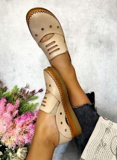 Flat leather shoes TIFFANY - BEIGE