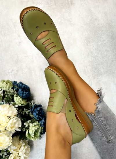 Flat leather shoes TIFFANY - GREEN