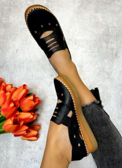 Kožne ravne cipele TIFFANY - CRNA