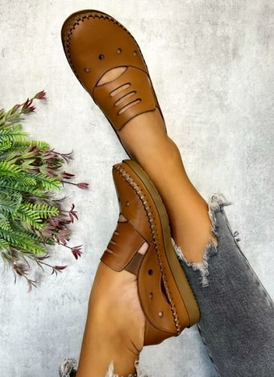 Flat leather shoes TIFFANY - CAMEL