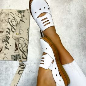 Kožne ravne cipele TIFFANY - BELA