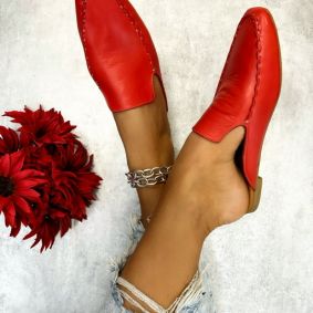 Leather slippers SIGI - CORAL