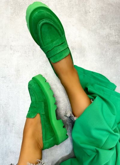 Flat leather shoes AILIDH - GREEN