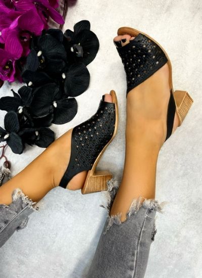 Leather sandals ALEEHA - BLACK