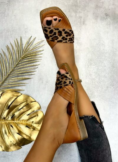 Leather sandals YAGIN LEOPARD - CAMEL