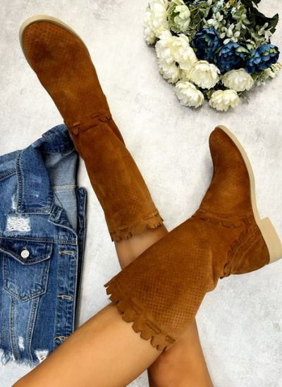 Leather summer boots ROWEN - CAMEL