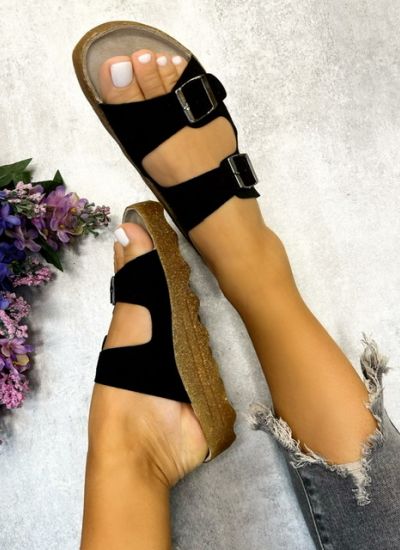 Leather slippers ISHAL - BLACK