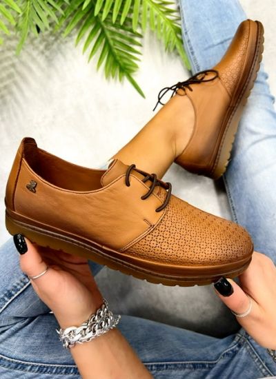 Flat leather shoes LEXIE - CAMEL