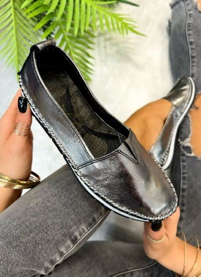 Leather moccasins WENDY - GRAFIT