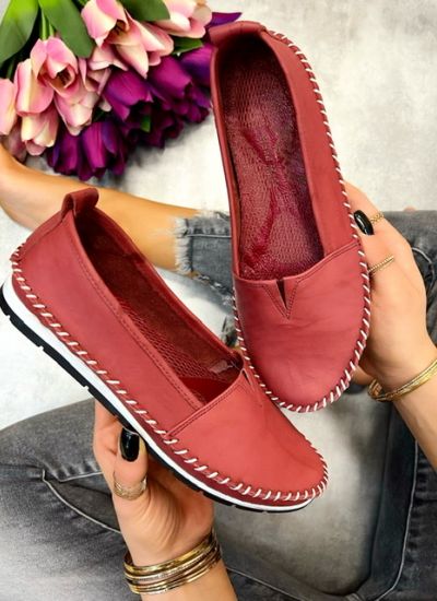 Leather moccasins WENDY - WINE RED