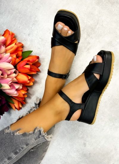 Leather sandals ASTER - BLACK