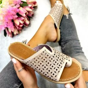 Leather slippers YOANA - BEIGE