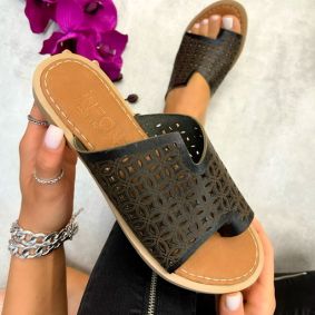 Leather slippers YOANA - BLACK
