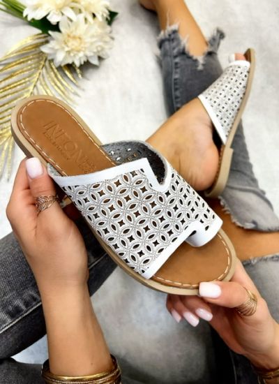 Leather slippers YOANA - WHITE