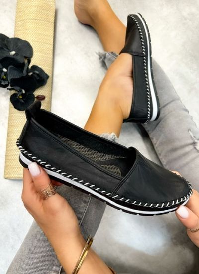 Leather moccasins WENDY - BLACK
