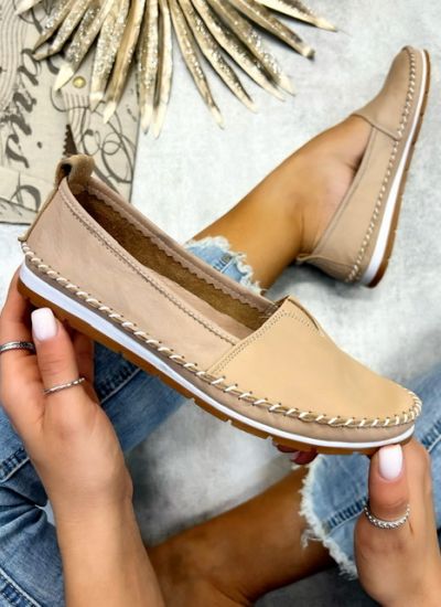 Leather moccasins WENDY - LIGHT BEIGE